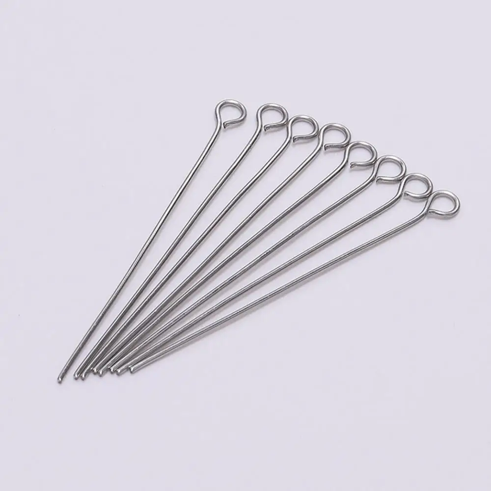 100Pcs/lot 15-70mm Stainless Steel Eye Head Pins Needle Pendant Connectors For DIY Jewelry Making Findings Supplies Accessories