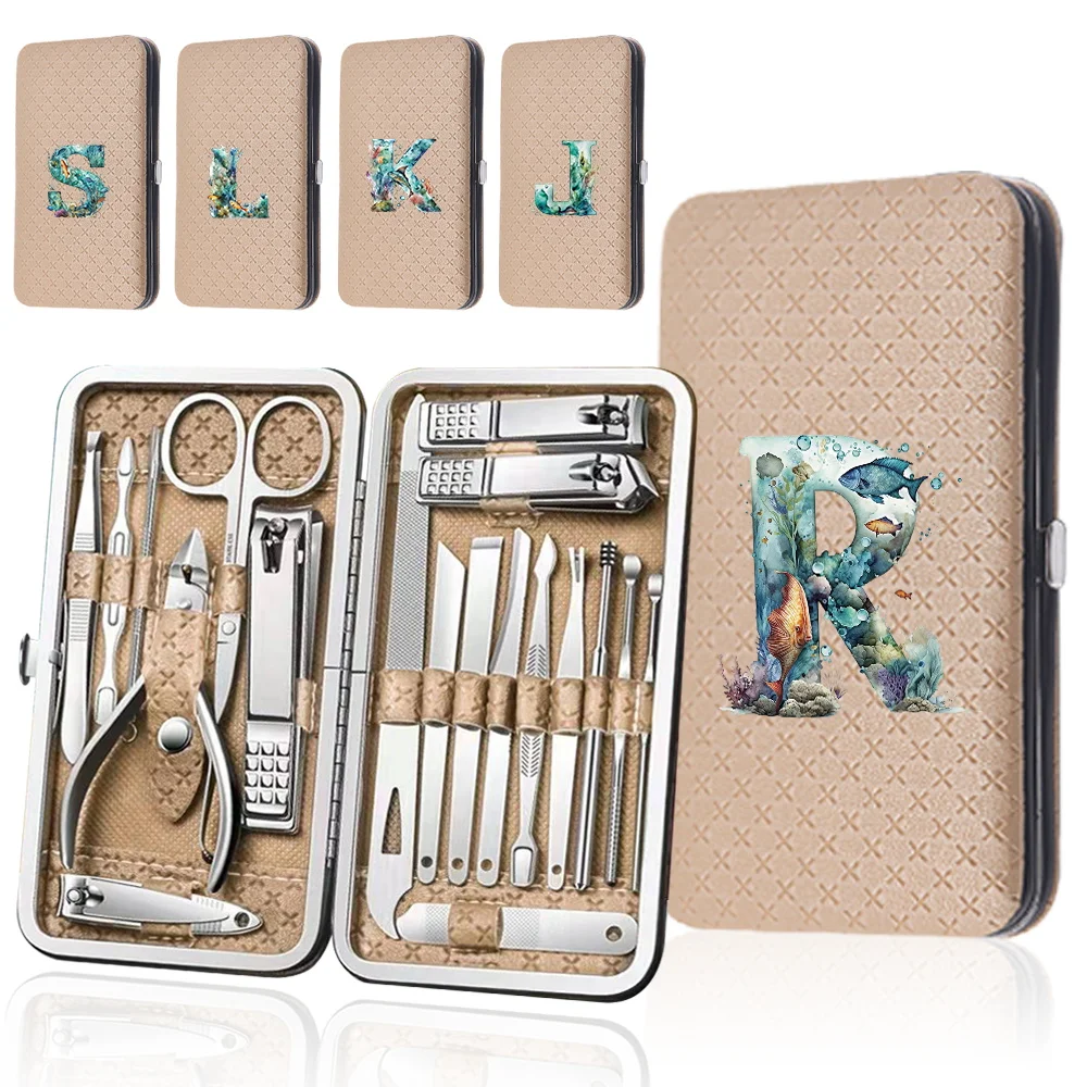 

19 Pcs Nail Clippers Set Storage Box Versatile Pedicure Manicure Set Portable Trimmers Tools Personal Care Fish Letter Pattern