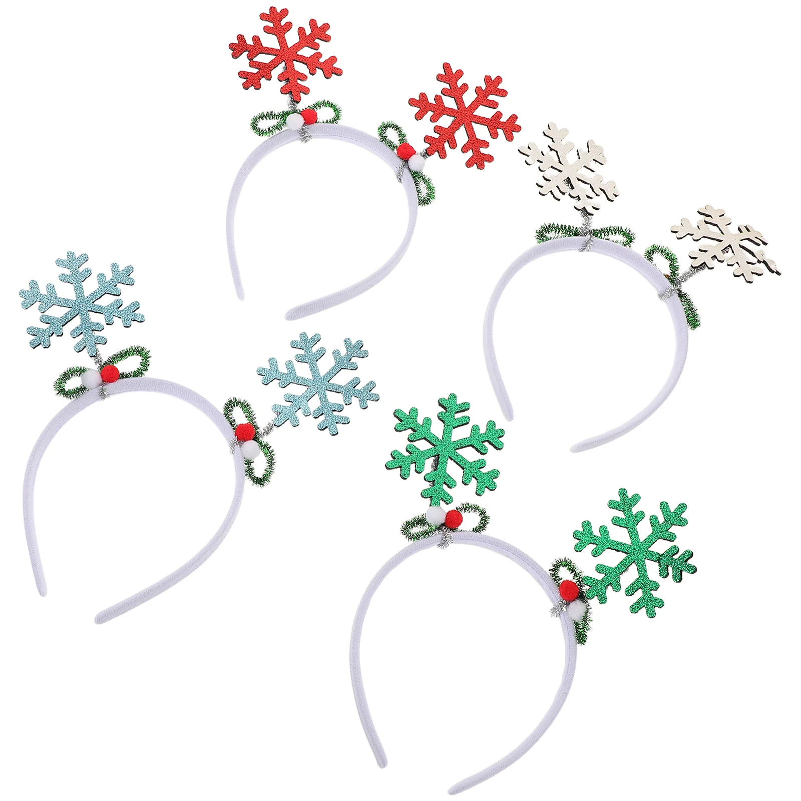 

4Pcs Christmas Snowflake Headbands Glitter Snowflake Hairband for Women Holiday Party Accessories Winter Celebration