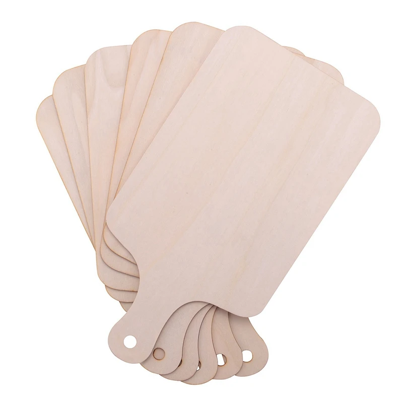 30 Pieces Christmas Mini Wooden Cutting Board With Handle Unfinished Wood Paddle Rectangle Chopping Board Tray Cutouts