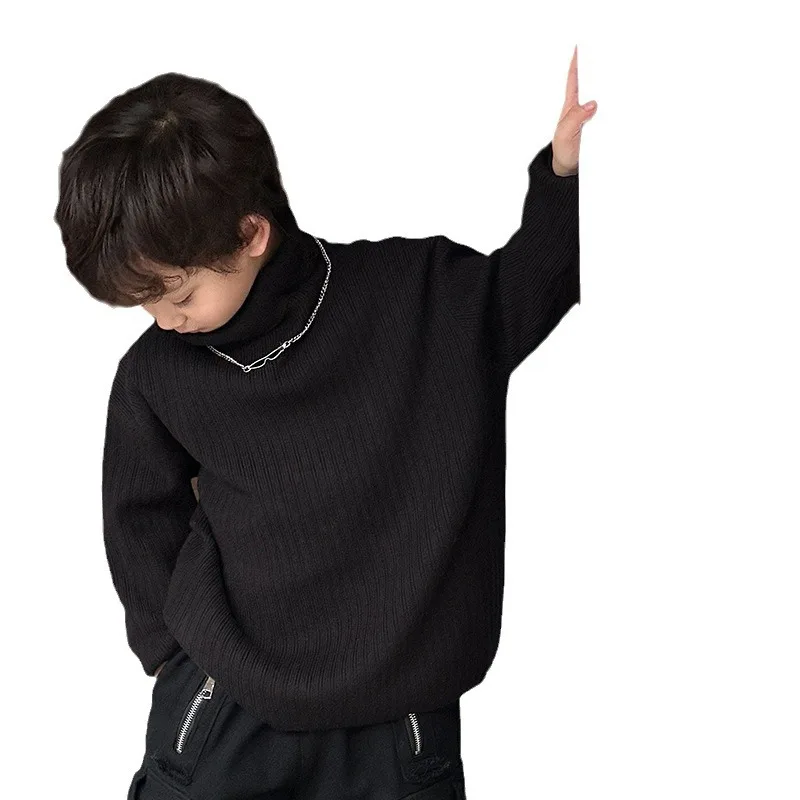 

Новый свитер-гольф для мальчиков 2026 года: теплый вязаный модный топ для малышей и подростков на осень-зиму