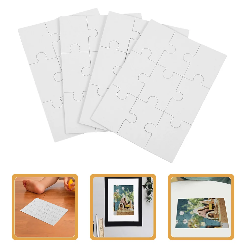 

4 Sheets Toy Wooden Puzzle Blank Jigsaw Puzzles Pieces DIY Supply Heat Transfer Craft White Sublimation