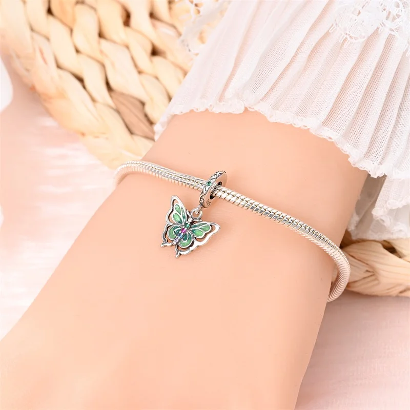 Plata de Ley 925, tortuga, mariposa, serpiente, luciérnaga, serie de animales, compatible con pulsera de 4mm, colgante, collar, joyería femenina Diy