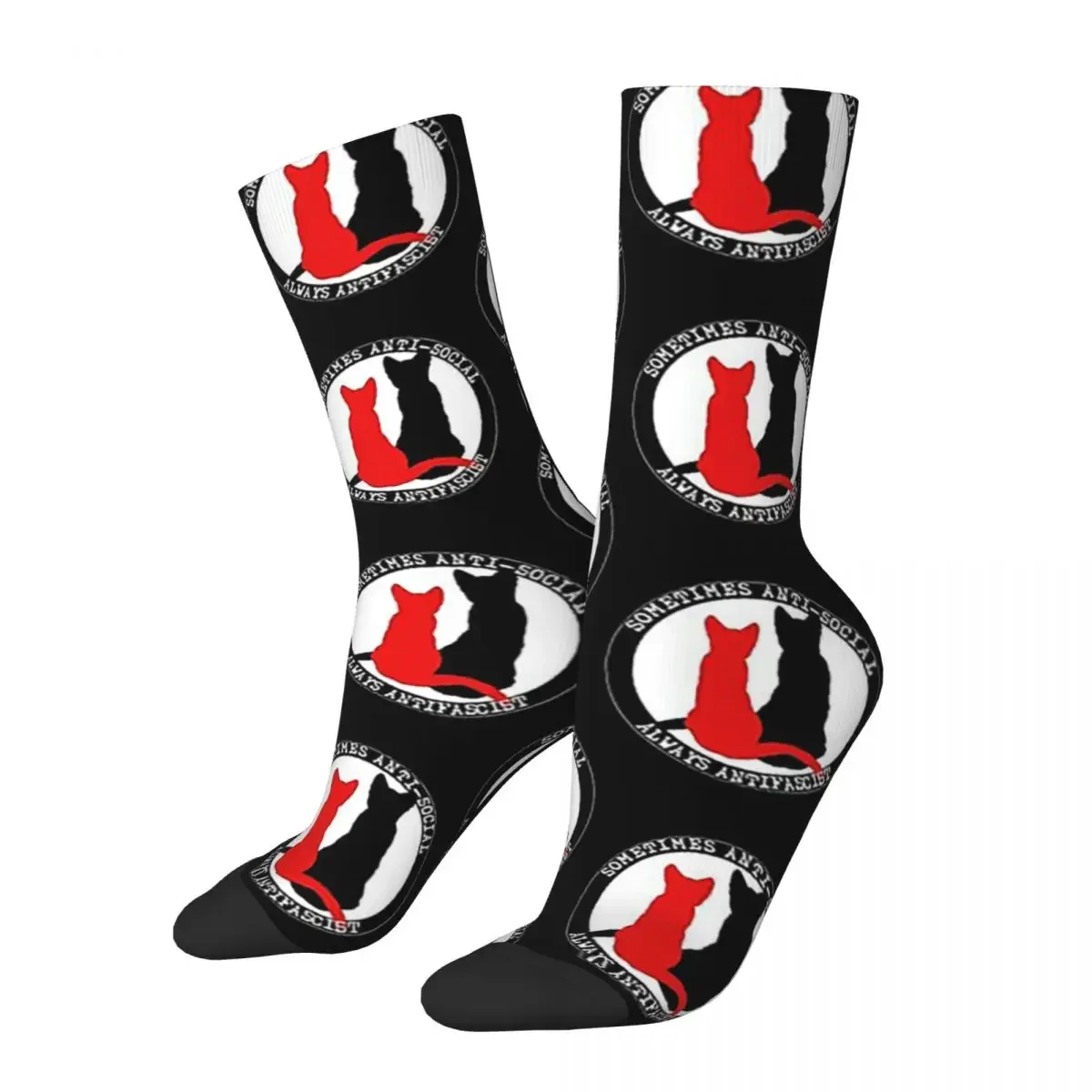 Antifa Cats Socks Harajuku Sweat Absorbing Stockings All Season Long Socks Accessories for Unisex Christmas Gifts