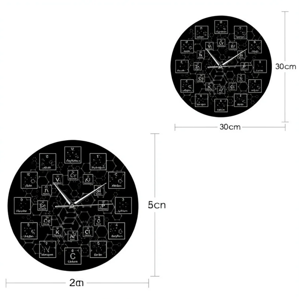 Periodic Table Science Decor Clock Molecular Pattern Quartz Movement Silent Wall Watch For Bedroom Study Room