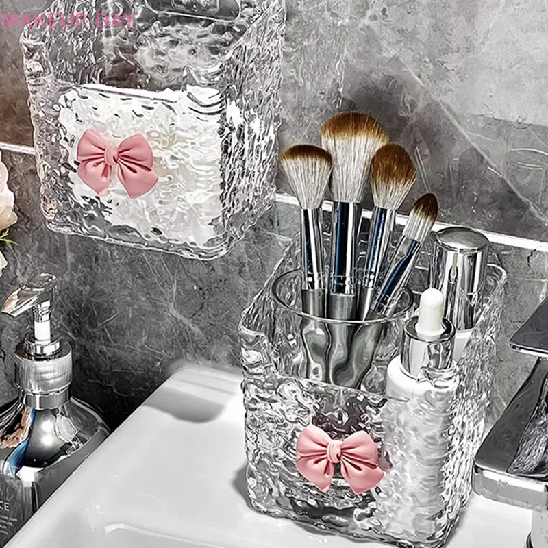 Punch-Free Toothpaste Holder Wall Mounted Makeup Brush Organizer Storage Rack Bathroom Storage Box Drain Box