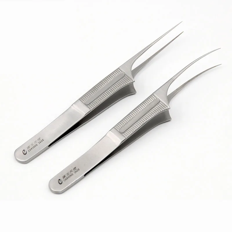 Beauty High Quality Stainless Steel 12cm Flocking Fine Tissue 0.3mm Straight Elbow Tweezers