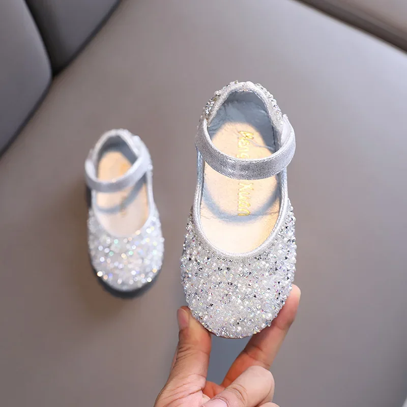 Autumn Girls Rhinestone Leather Shoes 2022 Spring Pearl Bow Princess Shoes Soft Children Baby Toddler Single Shoes G06