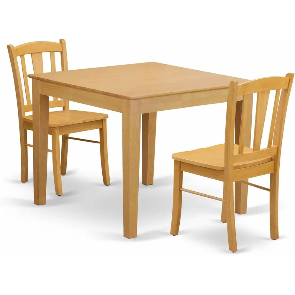 3-Piece Oak Kitchen Table Set with Square Table and 2 Chairs, 36x36 Inch