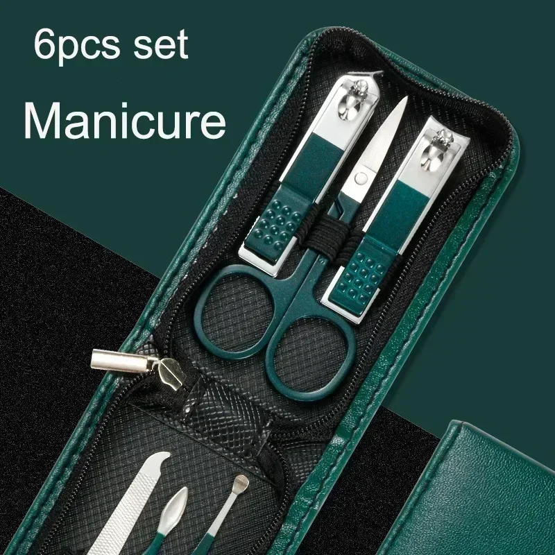 Manicure Set for Men and Women Portable Nail Clipper Scissors 6Pcs Pedicure Kits Green Nail Clipper Set Manicure & Pedicure Tool