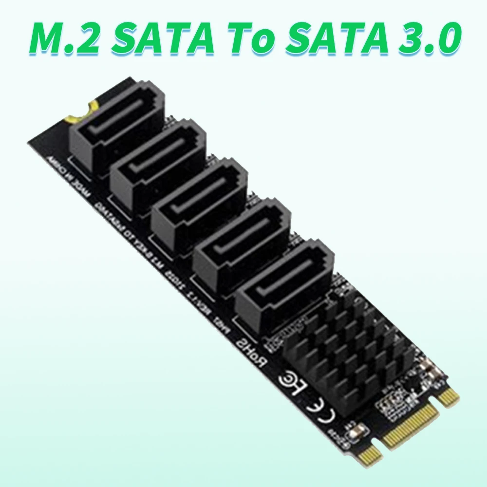 

M.2 NGFF B-Key SATA To 5-Port SATA3 6Gbps Hard Disk Expansion Adapter Extended Card SATA 3.0 JM575 Master Control Add On Cards