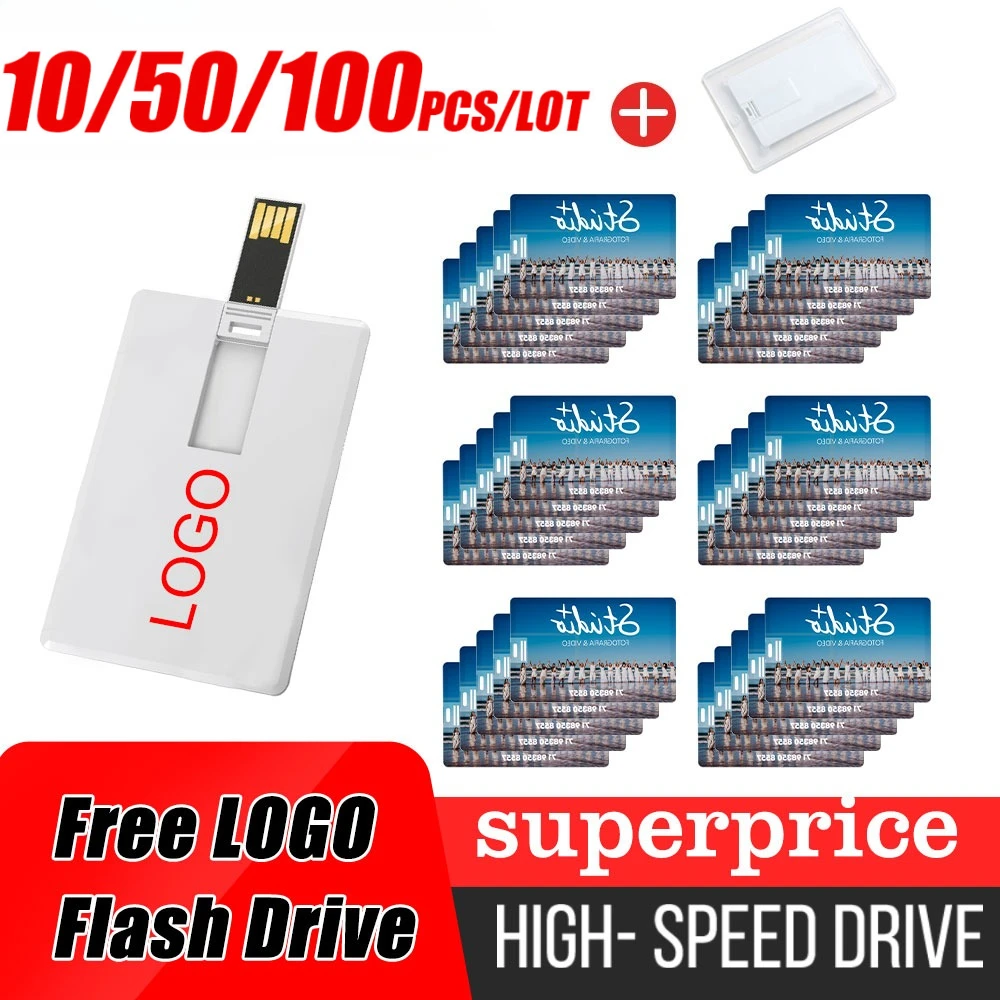 

10/50/100pcs Credit Card Model USB Flash Drive 16GB Memory Card 32GB 2.0 Pendrive USB stick Pen Drive Custom Logo Color Printing