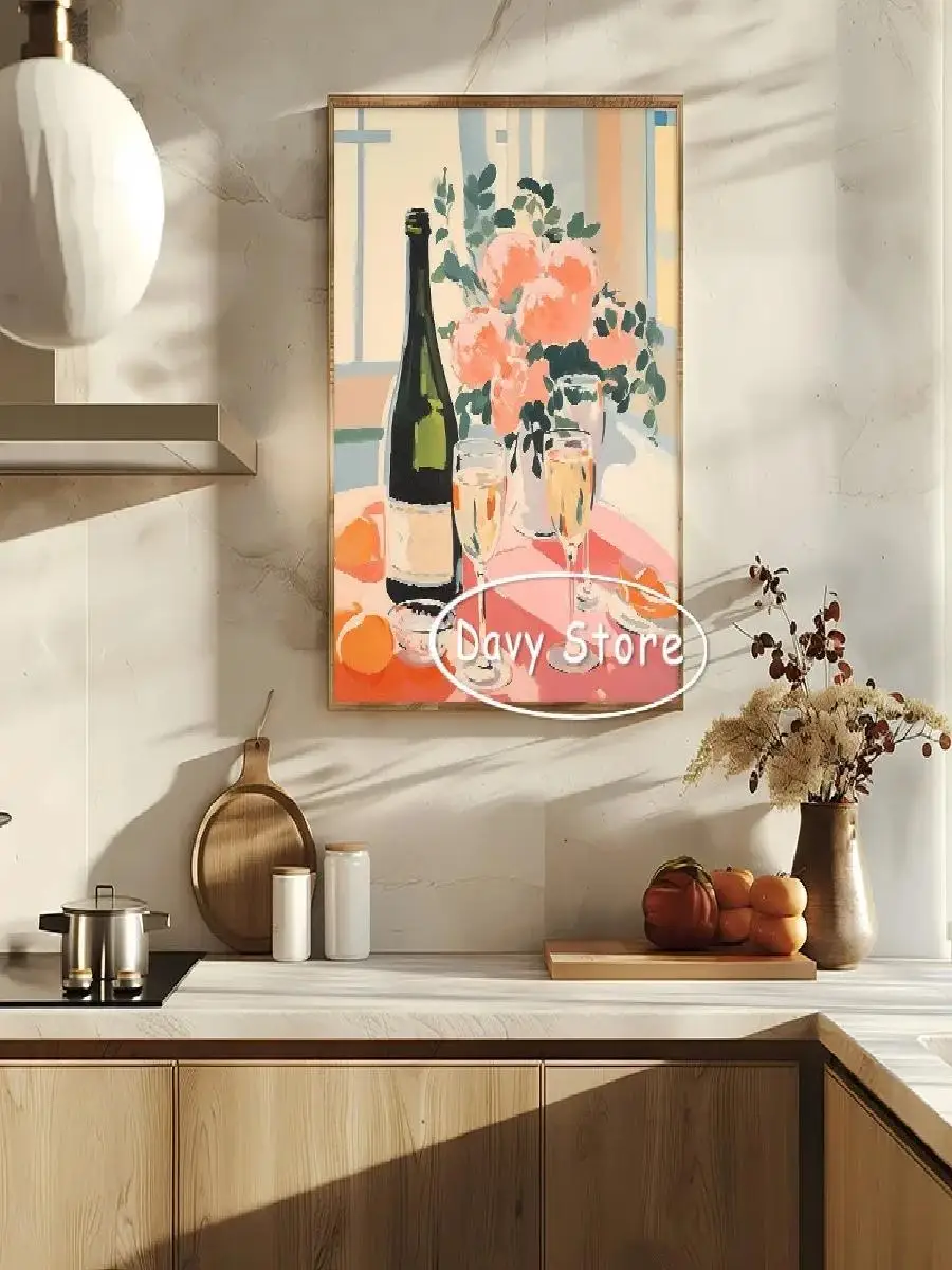 Retro Dining Table Wall Art Food Drink Coffee Negroni Cocktail Wine Fruit Orange Poster Print Canvas Painting for Kitchen Home