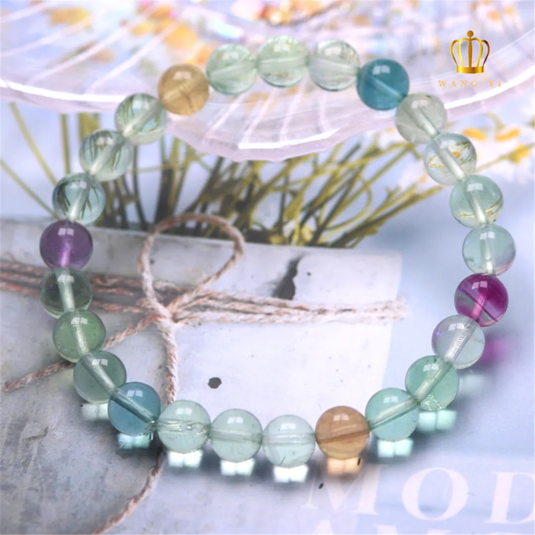 

Top Natural Colorful Fluorite Stone Bracelet For Woman Man Love Beauty Gift Crystal Beads Gemstone Jewelry Strands AAAAA 7-8mm