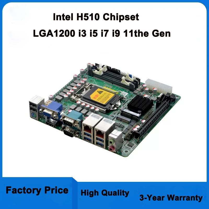 Desktop Computer Mainboard Intel H510 Chipset Lga1200 I5 I7 11th Gen Ps2 Dual Lan Mini Itx Aio Moederbord Voor Kassier Machine