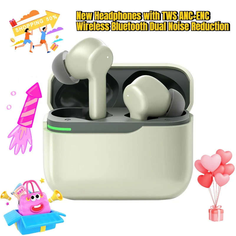 

New Headphones with TWS ANC+ENC Wireless Bluetooth Dual Noise Reduction in - Ear Design and Ultra Long Battery Life