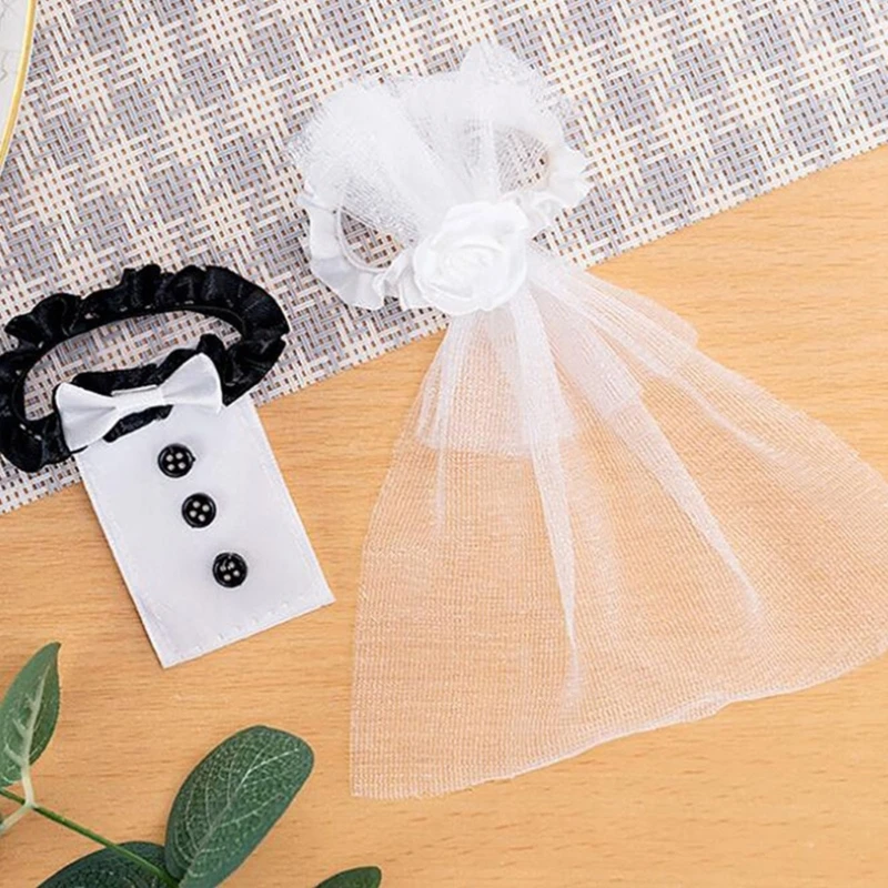 Wedding Wine Champagne Glasses Cup Set Bride And Groom Black White Dress Decor DropShip