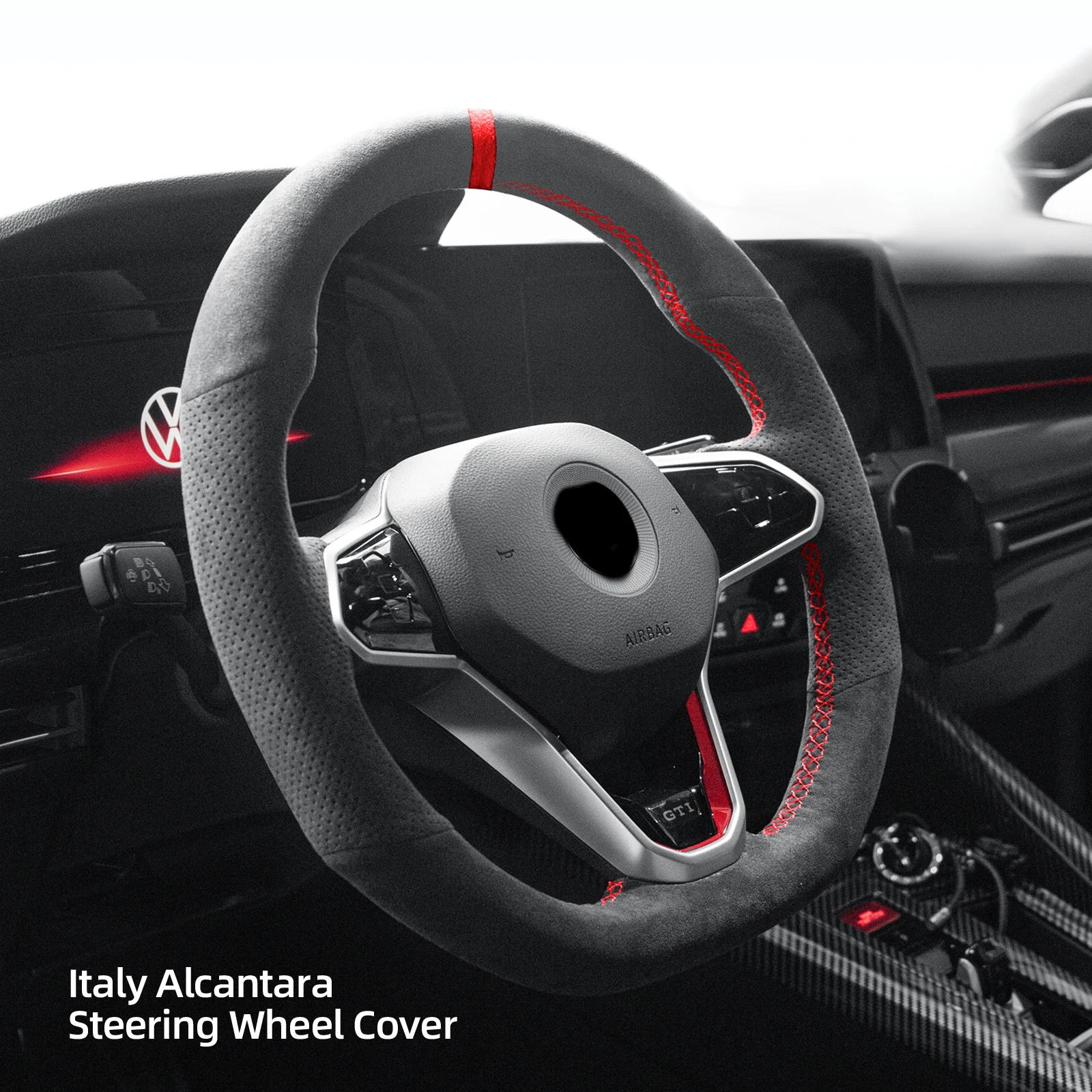 Alfanxi Hand Stitch Alcantara Steering Wheel Cover Compatible with Volkswagen Golf 8 MK8 GTI Golf GTE 2020 2021