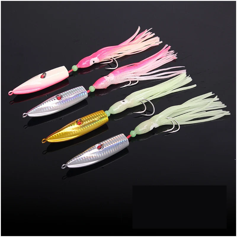 Metalen Langzaam Zinkende Jig Kop Rubberen Rokken Vissen Lokken Grote Bodem Inchiku Inktvis Haak Jigging Lokken 150G 180G 200G