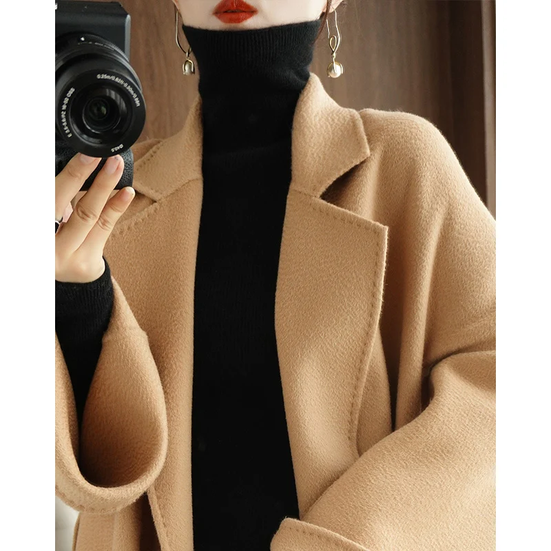 

Women's High Collar Thickened Fur Inner Wear Stackable Neck Base Shirt Korean Style Commute Pure Color Slim Fit Long Sleeve