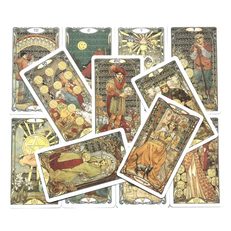 Hot sales Golden Art Nouveau Tarot Oracle Tarot Card Fate Divination Prophecy Card Family Party Game Toy Tarot PDF Guide