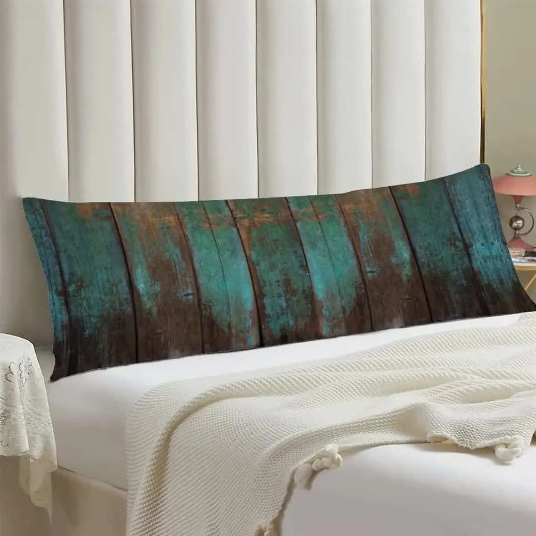 Rustic Teal Green Wooden Pillowcase Polyester Long Pillowcover with Zipper Cushion Cover for Adult Bedding Pillowcases Not Fade