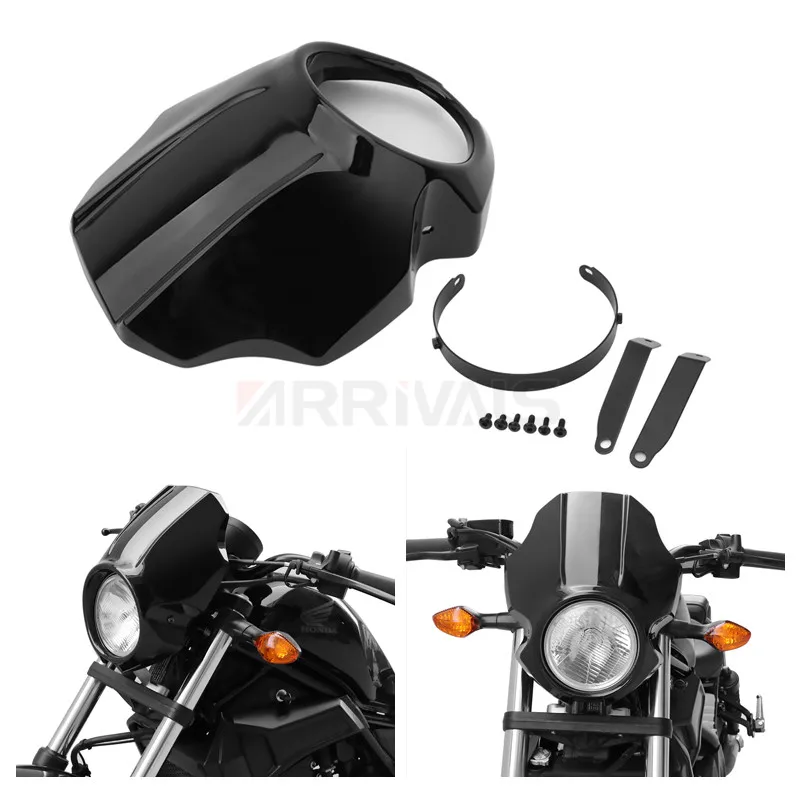 Black Headlight Fairing For Honda Rebel 2020-2021 CMX 300 500 Front Cowl Fork Mount Motorcycles Part