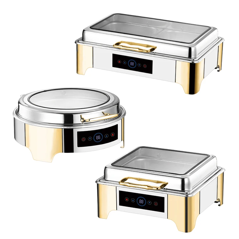 Half-Gold Stainless Steel Square Self-Serve Food Warmer 6L/9L Catering Chaffing Dishes Electric/Gas For Hotels Banquets Parties