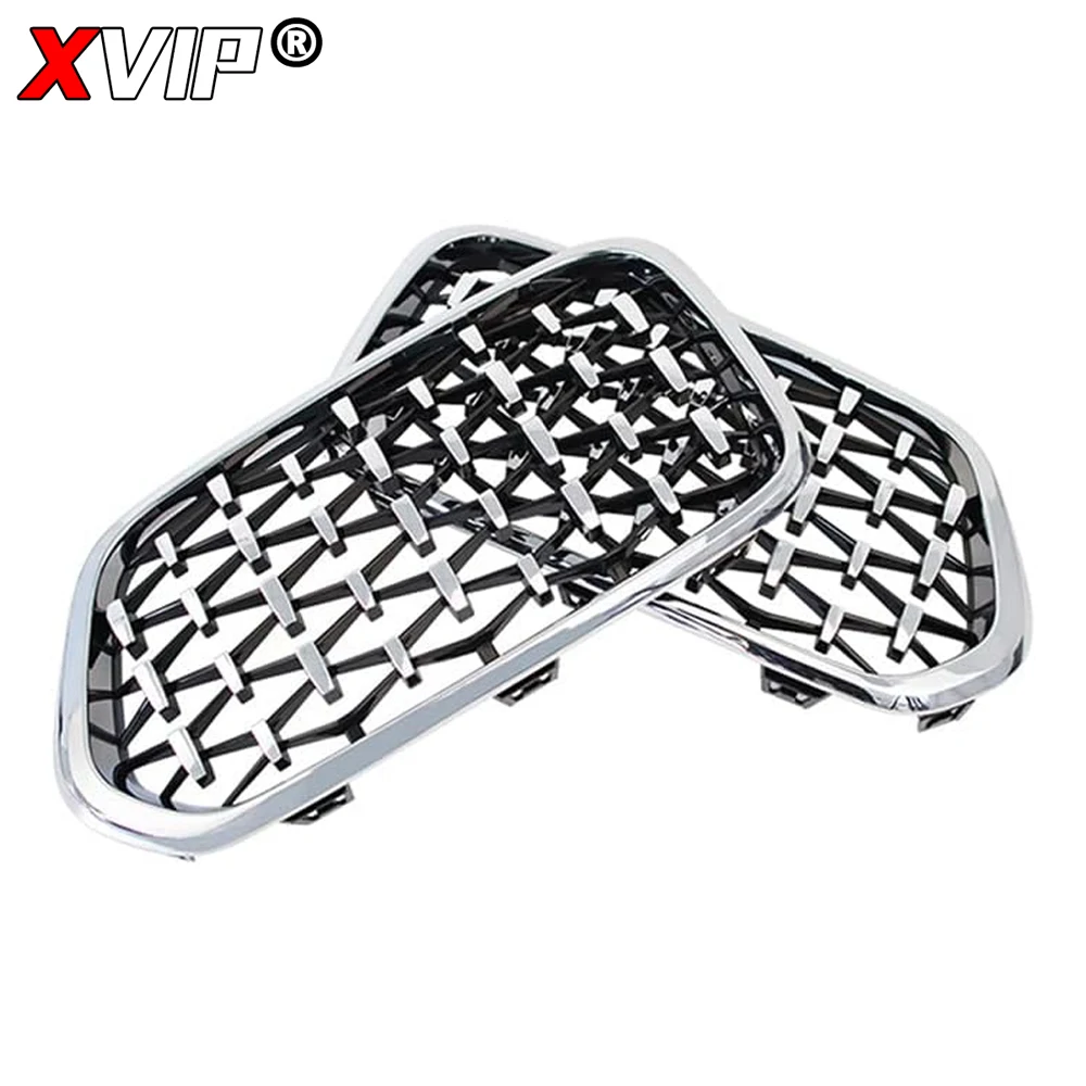 XVIP Chrome Silver Diamonds Style Upper Grilles For BMW X2 F39 2018-2021 Glossy Black Dual Slats Front Bumper Grills Accessories