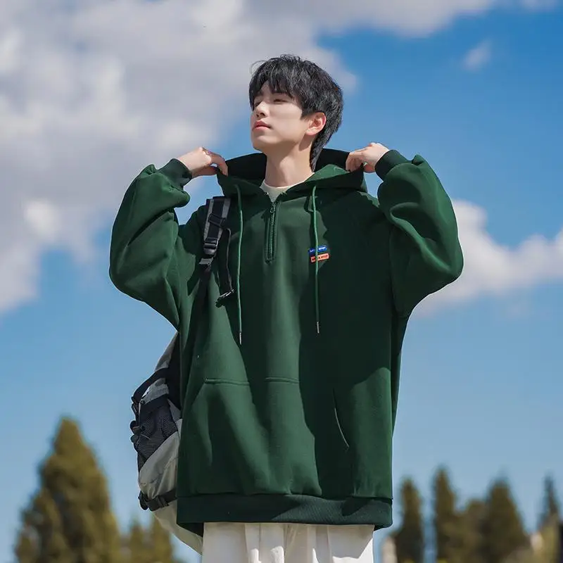 

Мужская толстовка оверсайз на молнии, повседневная, весенне-осенняя, плотная, в американском ретро-стиле, для подростков