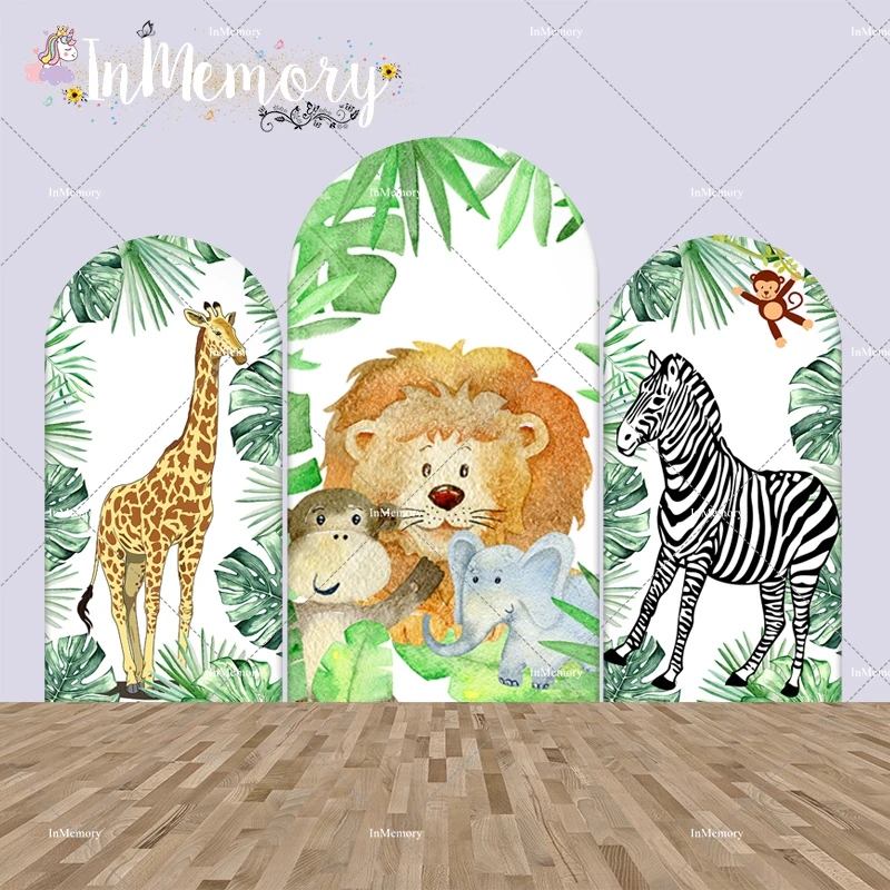 Safari Wild One Arched Walls Backdrops Custom Kids Birthday Party Decoration Cake Table Banner Background Double Side Elastic