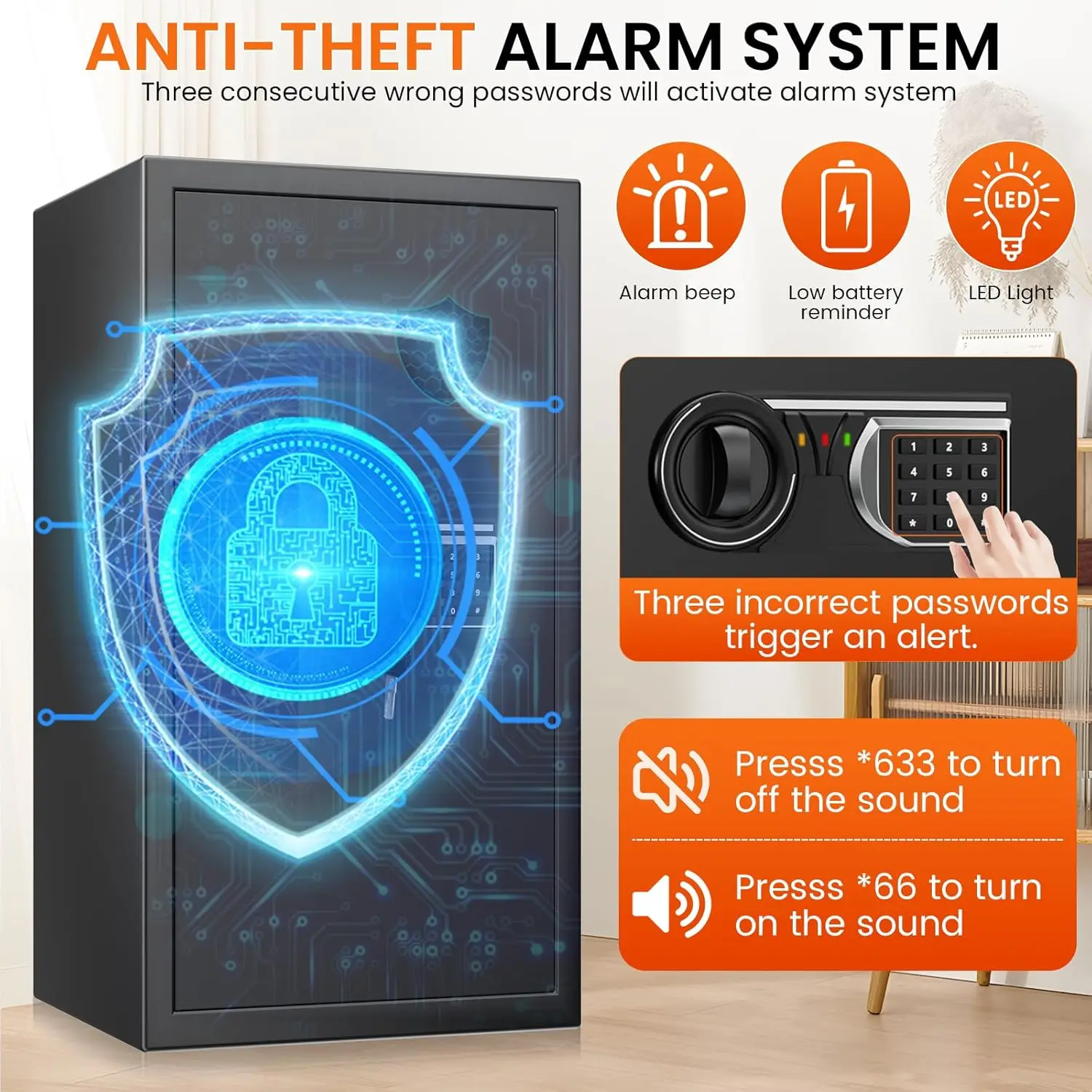 6.0 Cu Ft Large Fireproof Safe, Home Safe Water and Fireproof, Digital Security Safety Box for Money Firearm Medicines Document