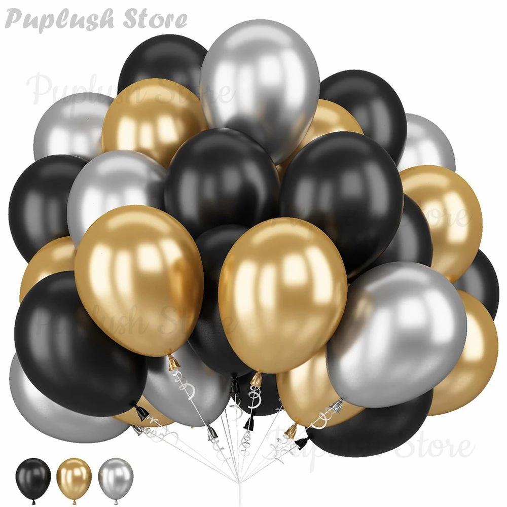 

30Pcs Black Gold Sliver Balloons 10inch Metallic Gold Sliver Black Balloon for Graduation Anniversary Birthday Wedding Party Dec