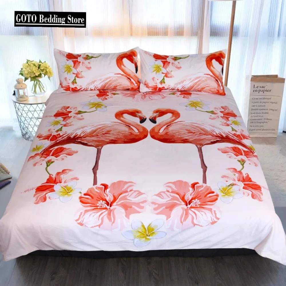 

Lovers Flowers Flamingo Bedding Set Comfortable Duvet Cover Sets Bed Linens for Women Twin Full Queen King Size 260x220 US EU AU