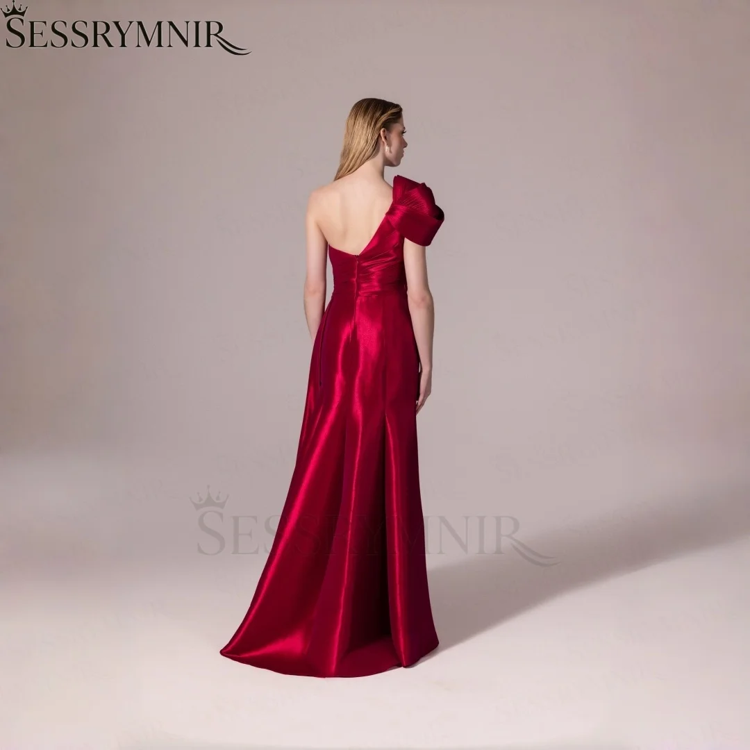 SESSRYMNIR Women'S Formal Evening Gowns Customize One-Shoulder Red Women Evening Dress Long Sleeves A-Line High Slit Elegant Par