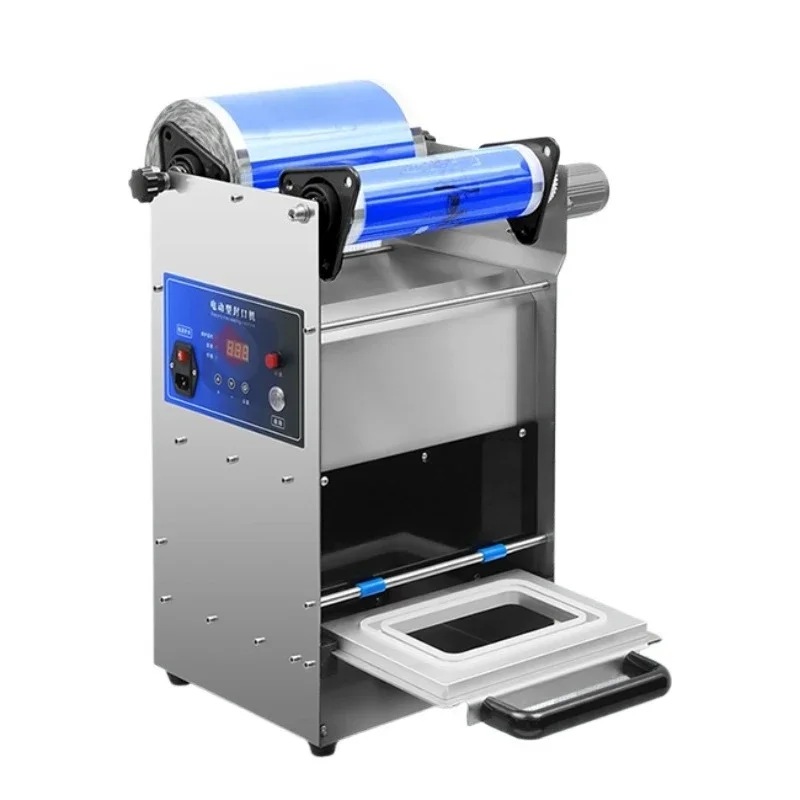 

Semi-automatic food tray sealing machine sandwich fast cooked food durian fruit new paper bagasse container film