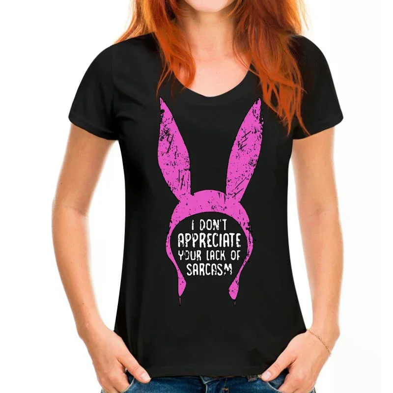 Bob Linda Tina Ruth Bob Gene Louise Belcher Burgers Tshirt Lack of Sarcasm Cartoon Rabbit Graphic Tshirts Adult Black Humor Tops