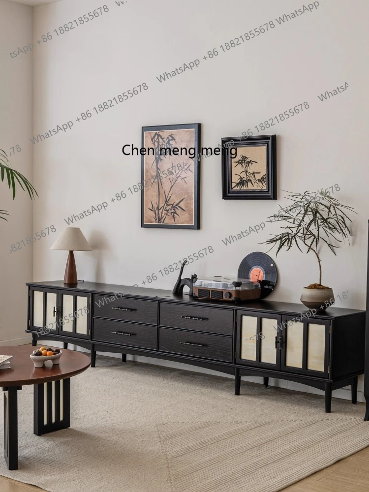 

Suying TV Cabinet French Vintage Solid Wood Black High-End Living Room Large TV Cabinet