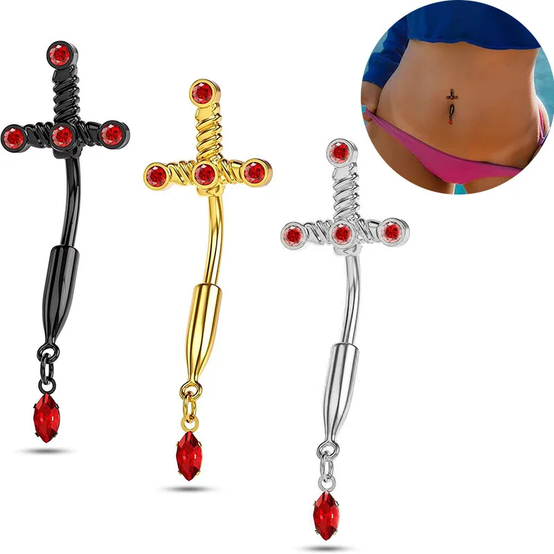 1PC Red Black Bat Belly Button Ring Surgical Steel Cross Navel Piercing Dangle Snake Belly Button Jewelry Women Piercing Ombligo