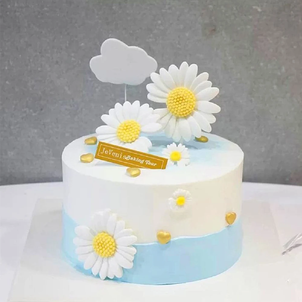 Daisy Bee Cake Toppers White Sunflower Bumble Bee Cake Decoration DIY Oh Babee Birthday Baby Shower Cupcake Topper Party Decor