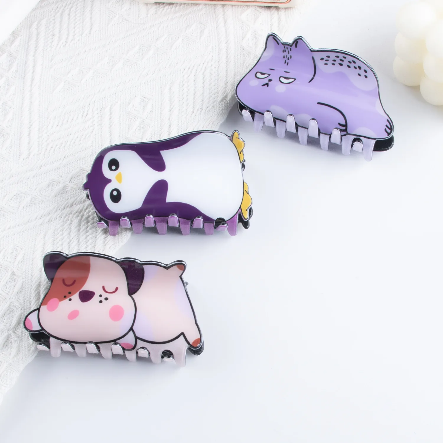 Cute Unique Purple Penguin Dog Cat Resin Hair Claw for Women Girl Trendy Hair Clip HUANZHI NEW 2024 Funny Animal Headwear