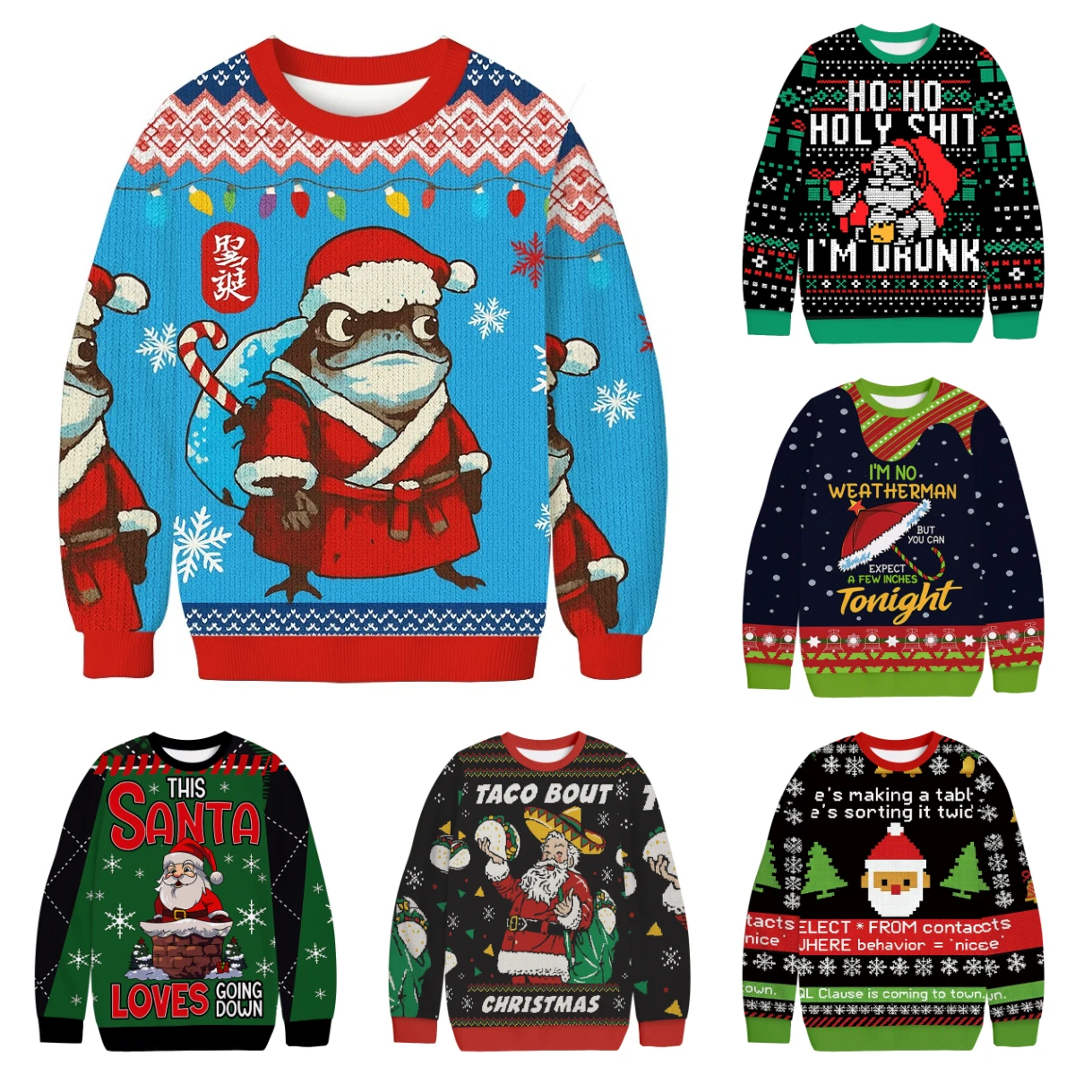 Magical Parody of Santa Claus Thin Fluffy Ugly Shirt, Fun Slogan, Funny Printed Adult,Male,Female,Children's Family Party Hoodie