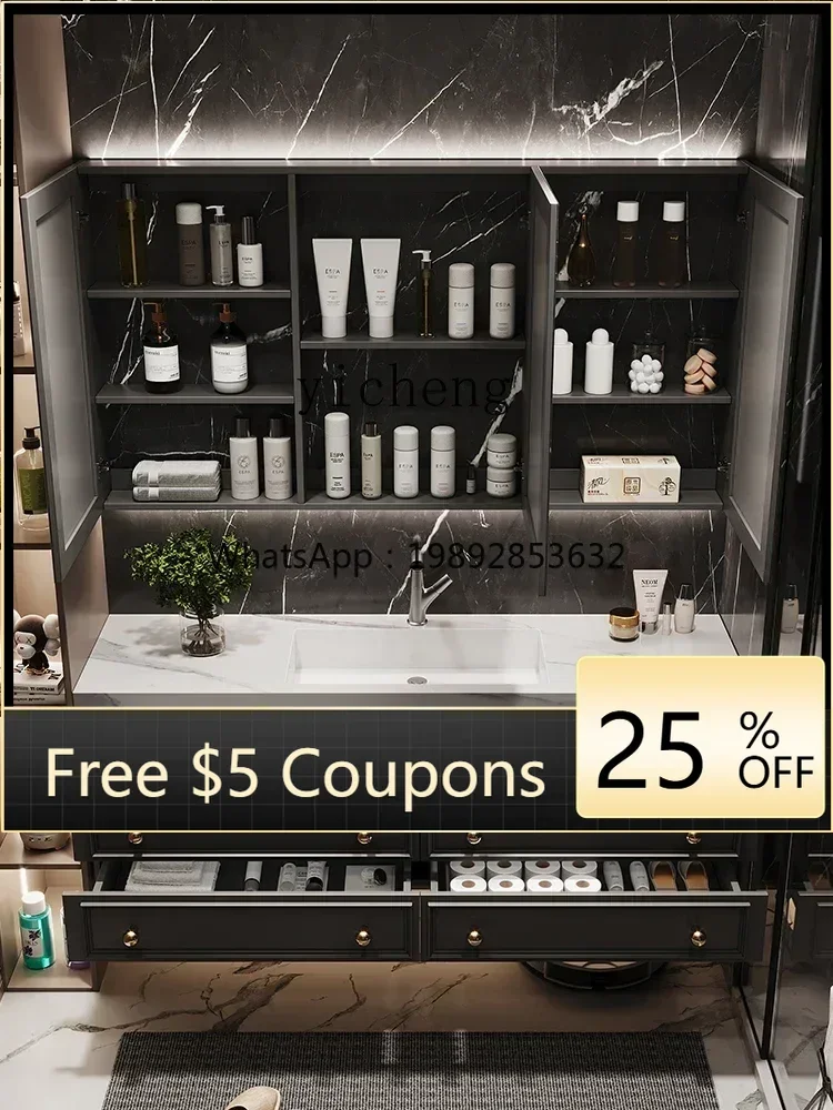

bathroom cabinet combination high-end oak paint new rock slab ceramic seamless basin washstand