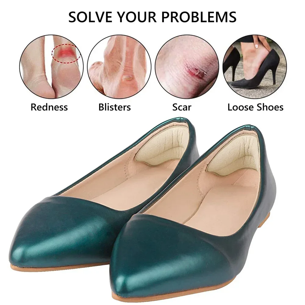 QP 4Pairs Heel Pads for Too Big Shoes Self-Adhesive Heel Protectors Heel Inserts Prevent  Slip and Rubbing Half-size Insoles