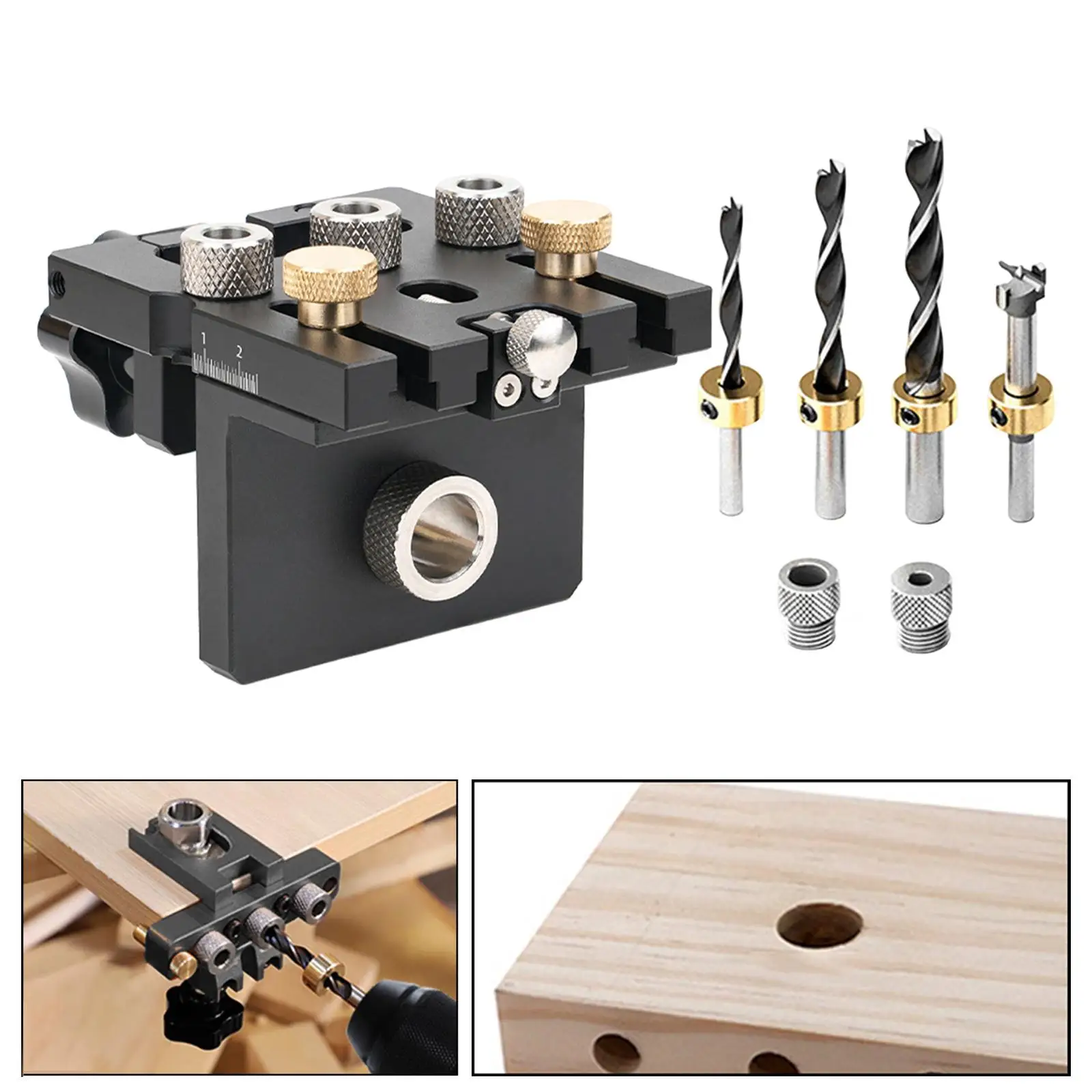 Adjustable Dowel Jig Drill Guide Tool Brass Aluminum Multifunctional Joinery Punch Woodworking Drill Set for DIY Enthusiasts view 2