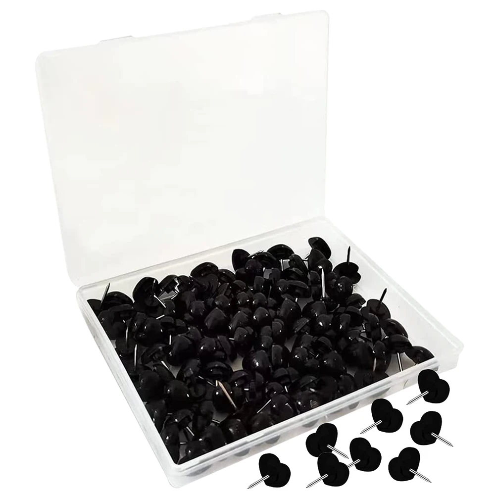 

200 Pcs Heart Shaped Thumb Tacks Delicate Map Pins for Travel Black Pushpins Multi Function Office Supplies Safe Plastic