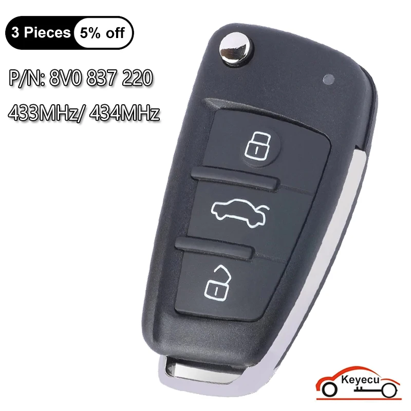 

KEYECU 3 Buttons 433MHz Megamos AES Chip for Audi A3 S3 2012 2013 2014 2015 2016 2017 2018 Flip Remote Car Key Fob 8V0 837 220