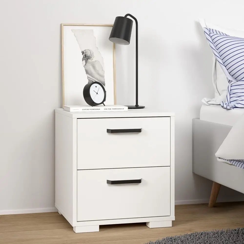 

Modern White 2-Drawer Nightstand with Black Handles, 15.8"W x 15.6"D x 17.4"H - Perfect for Bedroom Storage & Home Decor