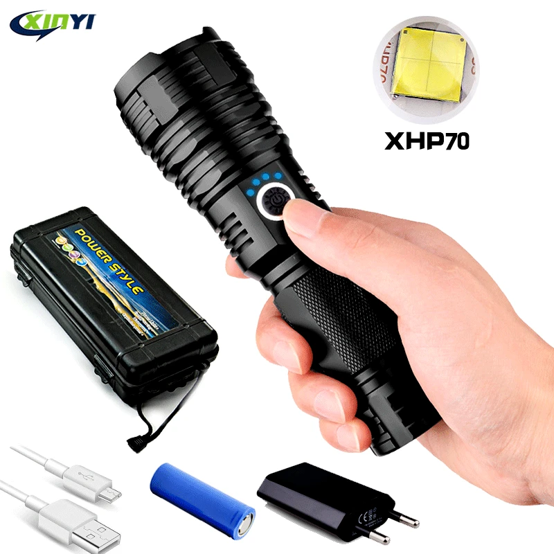 

2020Newest Most Powerful XHP70.2 LED Flashlight XHP50 USB Zoom Torch with18650 26650 Rechargeable Battery Hunting Lamp for Camp