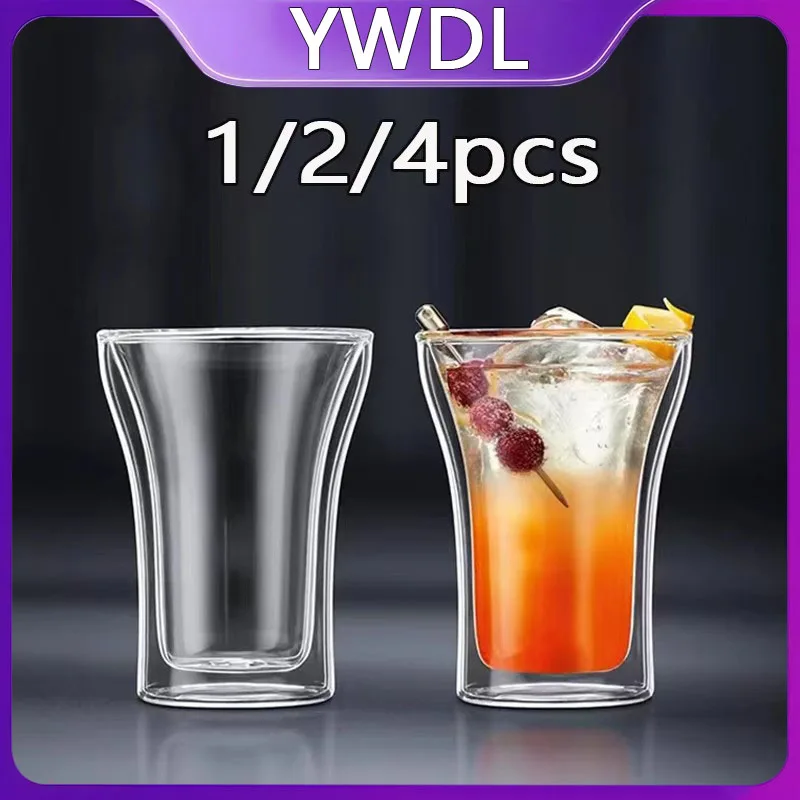 YWDL 1/2/4 Stück Klare Doppelwandige Glasbecher Frühstückstasse Hochwertiges Borosilikatglas Isolierte Kaffee- und Teetassen